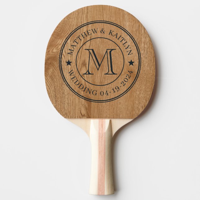 Country Pine Wood Wedding Monogram Star Tischtennis Schläger (Vorderseite)