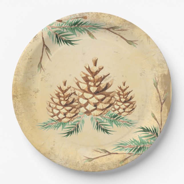 Country Pinecone Vintag Elegante Weinroute Mendris Pappteller (Vorderseite)