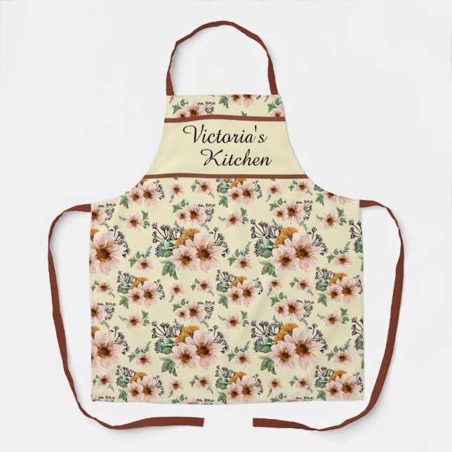 Country Pink and Rust Floral All-Over Print Apron Schürze (Vorderseite)