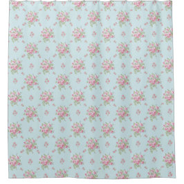 Country Pink Blume auf Blue Dusche Vorhang
