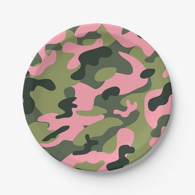 Country Pink Green Army Camouflage Camouflage Birt Pappteller (Vorderseite)