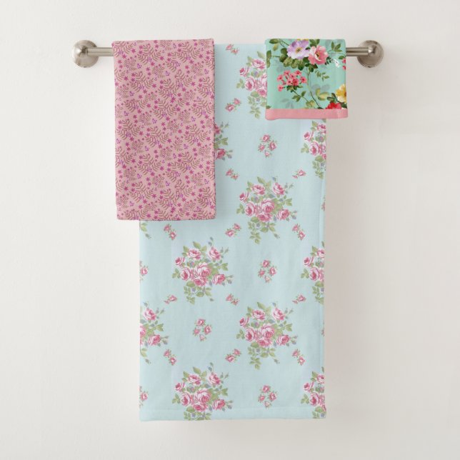 Country Pink und Blue Floral Handtuch Set (Insitu)