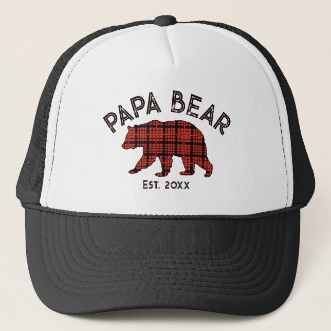 Country Plaid Papa Bear Father Year Established Truckerkappe (Vorderseite)