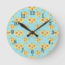Country Powder Blue Yellow Sunblume Wall Clock