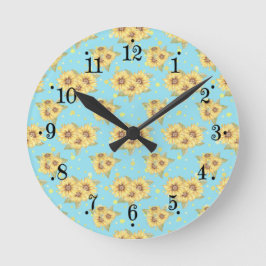 Country Powder Blue Yellow Sunblume Wall Clock Runde Wanduhr