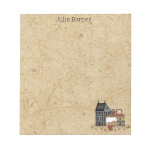 Country Primitive Folk Art Blue Saltbox Zuhause Notizblock