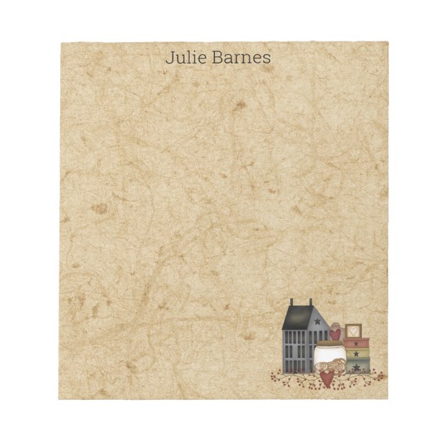 Country Primitive Folk Art Blue Saltbox Zuhause Notizblock (Vorderseite)