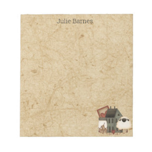 Country Primitive Folk Art Green Saltbox Zuhause Notizblock