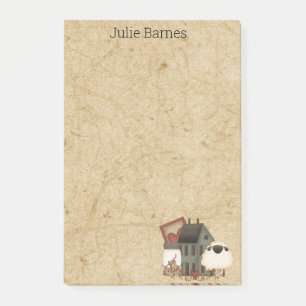 Country Primitive Folk Art Green Saltbox Zuhause Post-it Klebezettel