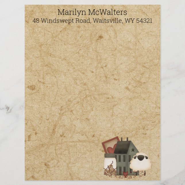 Country Prix Folk Art Green Saltbox, Schafe Briefbogen (Vorderseite)