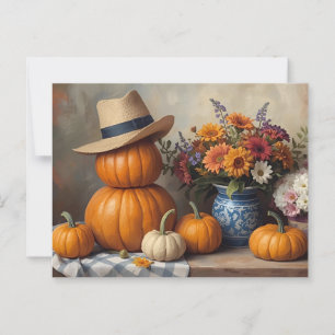 Country Pumpkin Harvest mit Blume Postkarte