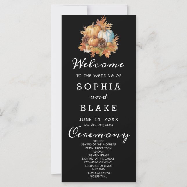 Country Pumpkins Fall Black Wedding Program (Vorderseite)