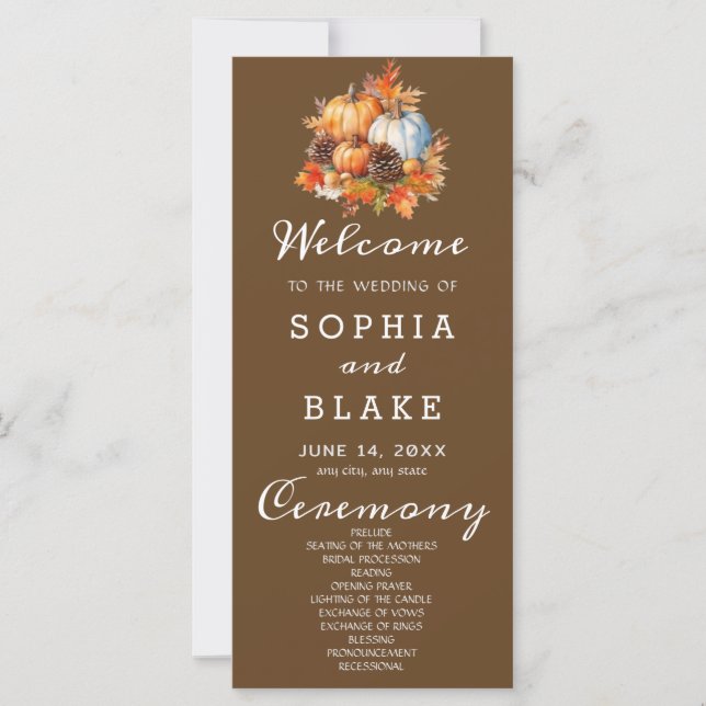 Country Pumpkins Fall Brown Wedding Program (Vorderseite)