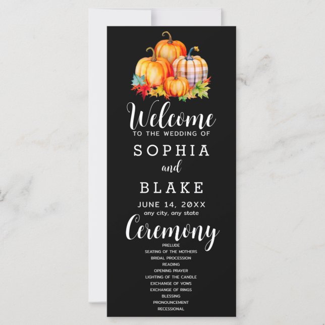 Country Pumpkins Kariert Fall Black Wedding Progra (Vorderseite)