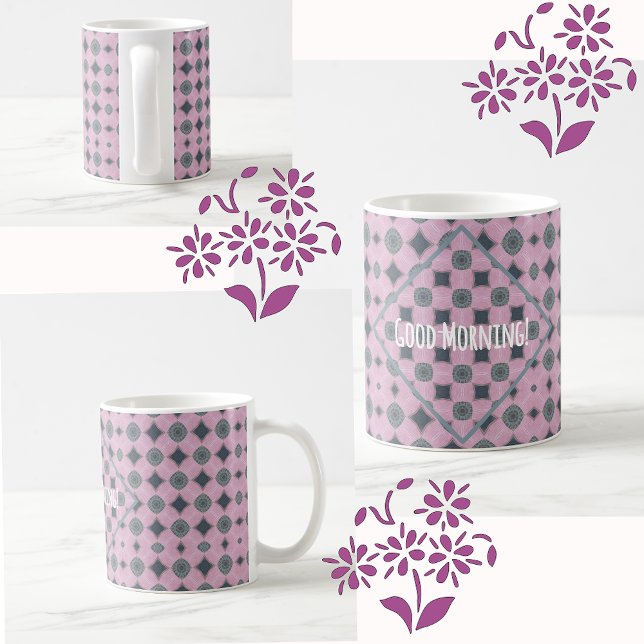 Country Purple Pattern Shapes Custom Text Kaffeetasse (Country Shapes Pattern with diagonal highlight and personalized text)