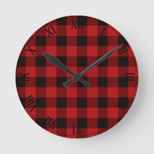 Country red and black plaid runde wanduhr
