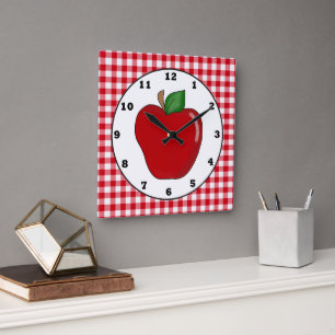 Country red apple fruit wall clock quadratische wanduhr