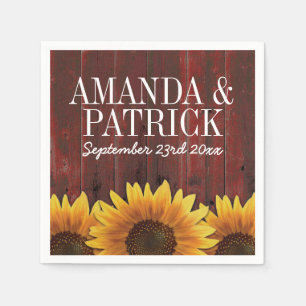 Country Red Barn Wood + Rustic Sunflower Wedding Serviette