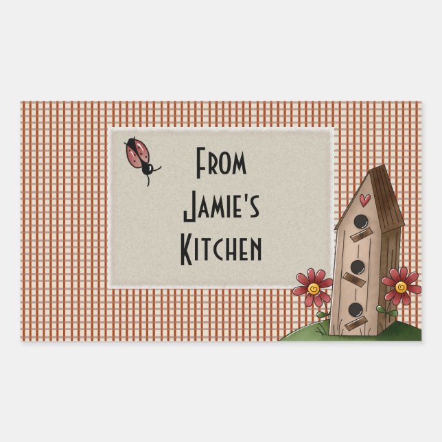 Country Red Gingham Karos Rechteckiger Aufkleber (Vorderseite)