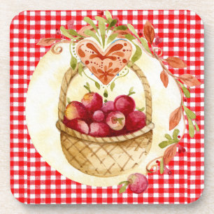 Country Red Gingham mit Fruchtkörbe Set von 6 Getränkeuntersetzer