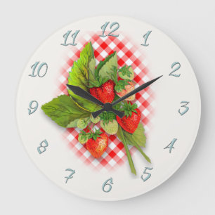 Country Red Gingham und Strawberries Große Wanduhr