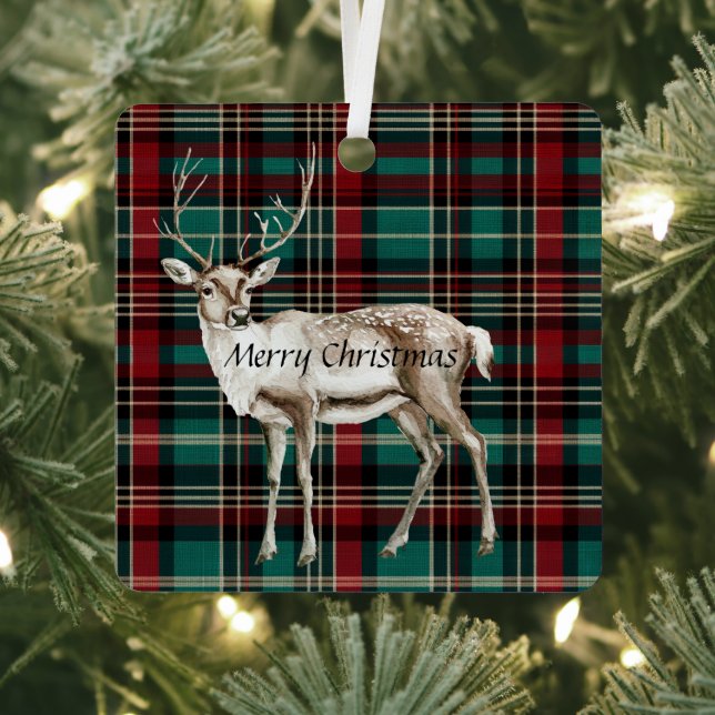 Country Red Green Kariert Christmas Deer Ornament Aus Metall (InSitu)