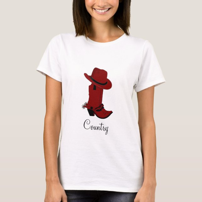 Country Red Hat & Boots T - Shirt (Vorderseite)