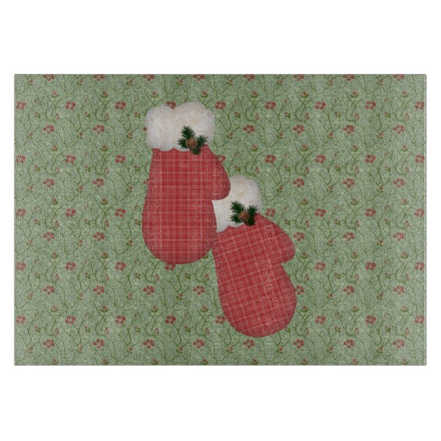 Country Red Mittens Glass Cutting Board Schneidebrett (Vorderseite)