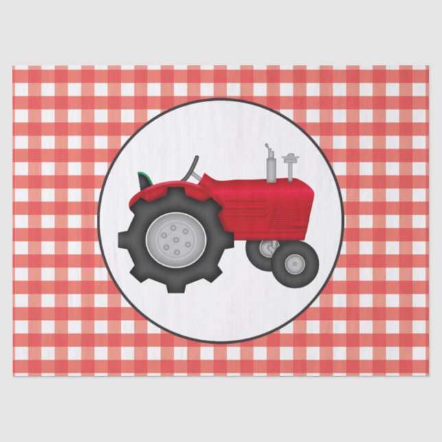 Country Red Traktor Party Gingham Stil Gewebe Seidenpapier (Vorderseite)