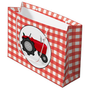 Country Red Traktor Party Gingham Style Tasche Große Geschenktüte