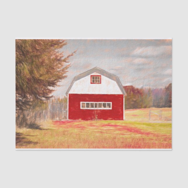 Country Red White Barn Sketch Art Seidenpapier (Vorderseite)