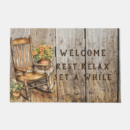 Country Rocking Chair Blume Pots Willkommen Fußmatte