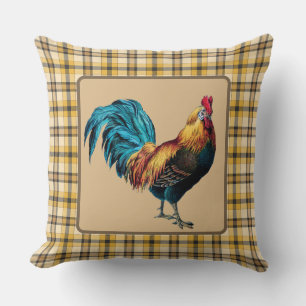 Country Rooster Brown Kariert Kissen
