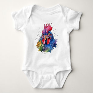 Country Rooster Chicken Watercolor Stil Baby Strampler