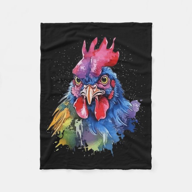 Country Rooster Chicken Watercolor Stil Fleecedecke (Vorderseite)