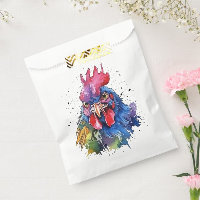 Country Rooster Chicken Watercolor Stil Geschenktütchen (Versiegelt)