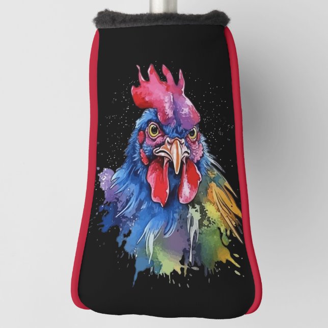 Country Rooster Chicken Watercolor Stil Golf Headcover (Rotieren 90)