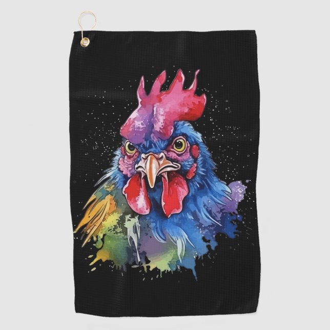 Country Rooster Chicken Watercolor Stil Golfhandtuch (Vorderseite)