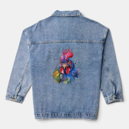 Country Rooster Chicken Watercolor Stil Jeansjacke