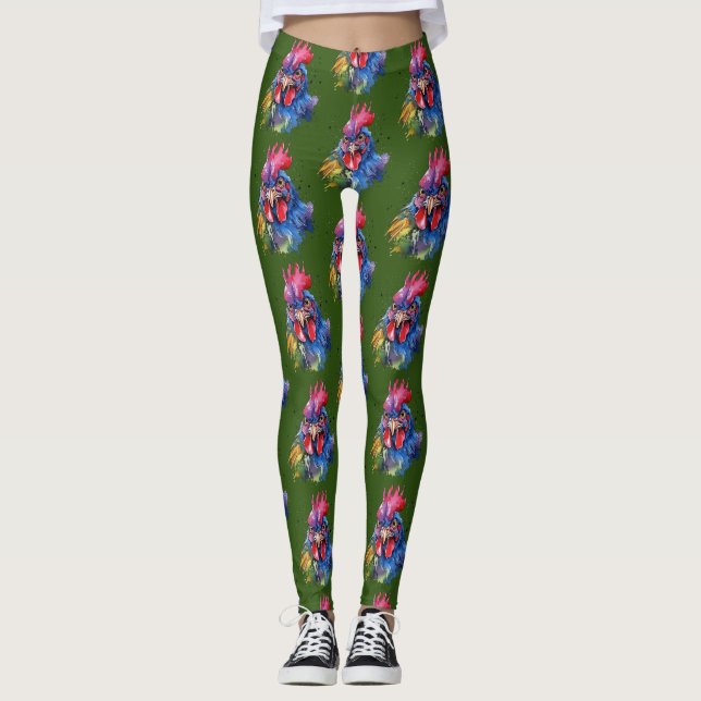 Country Rooster Chicken Watercolor Stil Leggings (Vorderseite)