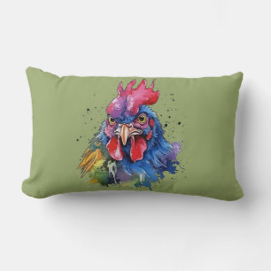 Country Rooster Chicken Watercolor Stil Lendenkissen