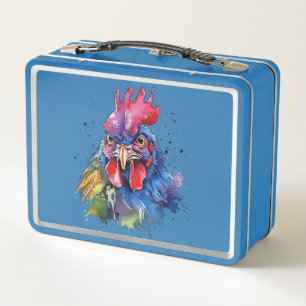 Country Rooster Chicken Watercolor Stil Metall Brotdose