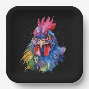 Country Rooster Chicken Watercolor Stil Pappteller