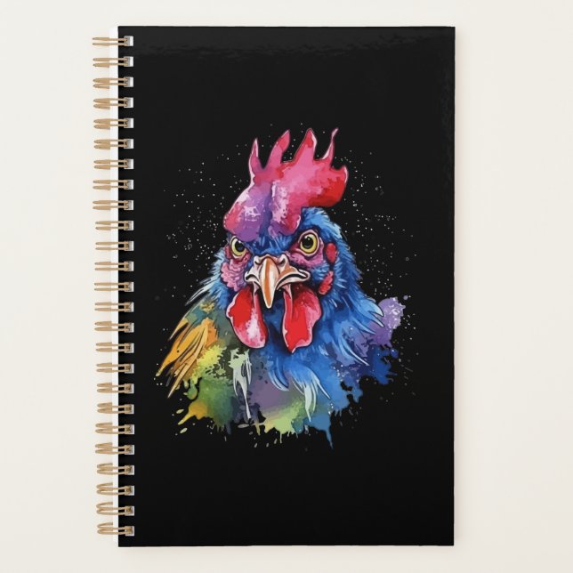 Country Rooster Chicken Watercolor Stil Planer (Vorderseite)