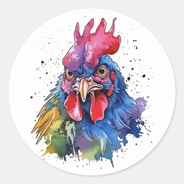 Country Rooster Chicken Watercolor Stil Runder Aufkleber (Vorderseite)