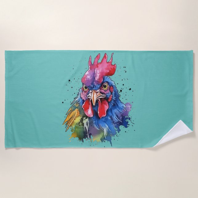 Country Rooster Chicken Watercolor Stil Strandtuch (Vorderseite)