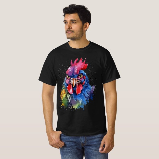 Country Rooster Chicken Watercolor Stil T-Shirt (Vorne ganz)