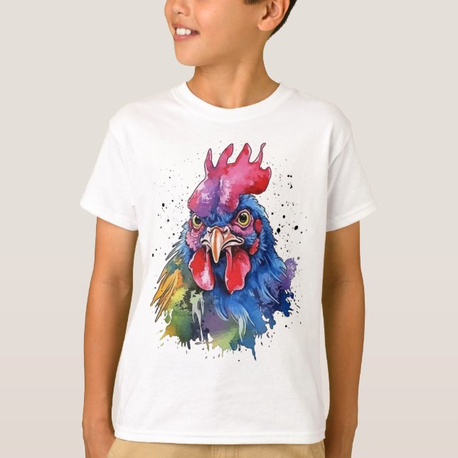 Country Rooster Chicken Watercolor Stil T-Shirt (Vorderseite)