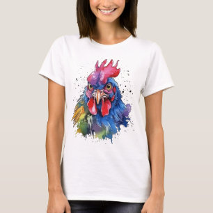 Country Rooster Chicken Watercolor Stil T-Shirt