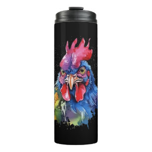 Country Rooster Chicken Watercolor Stil Thermosbecher